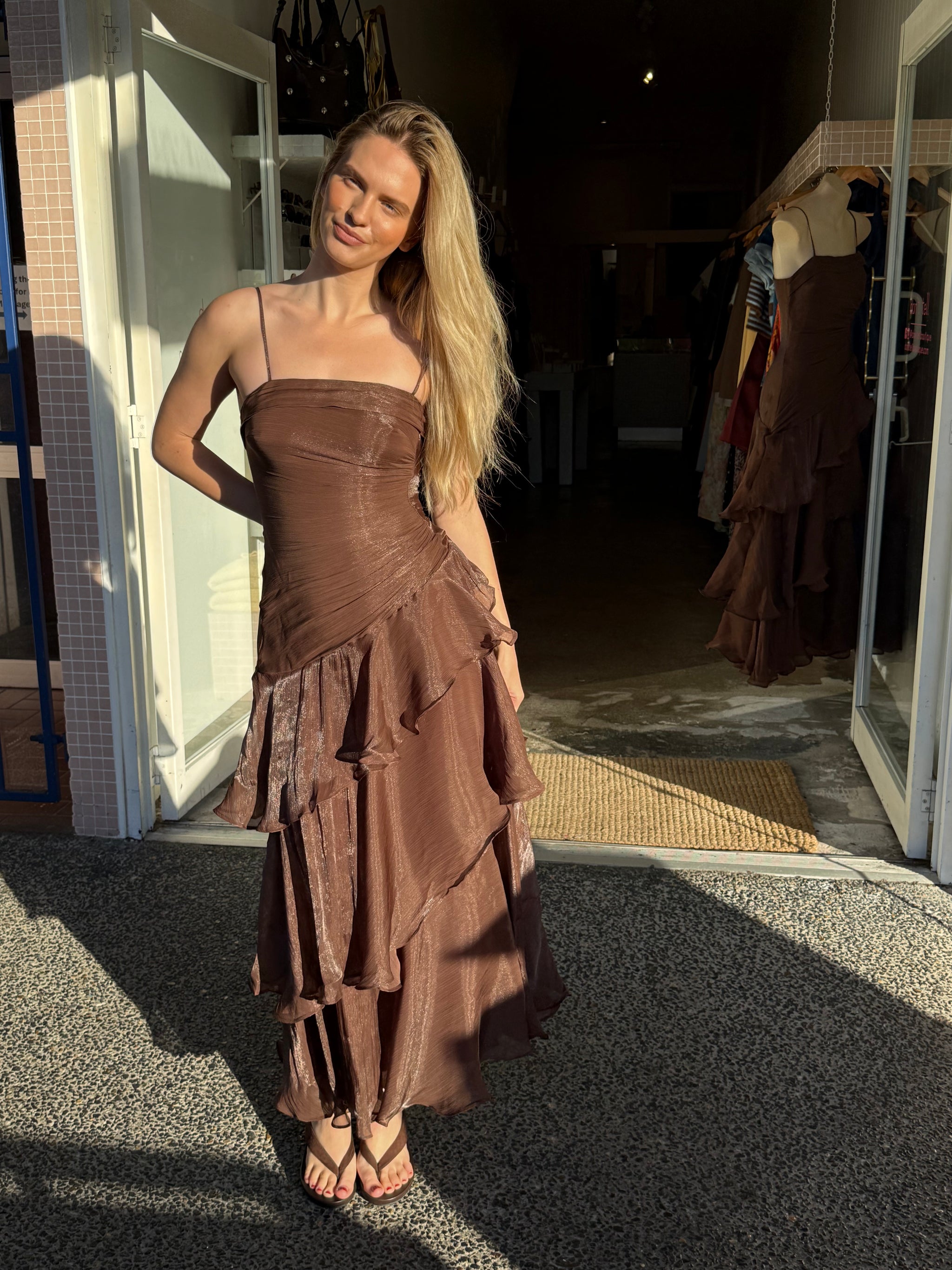 laurette maxi dress brown Petal and Pup Women's Laurette Midi Dress