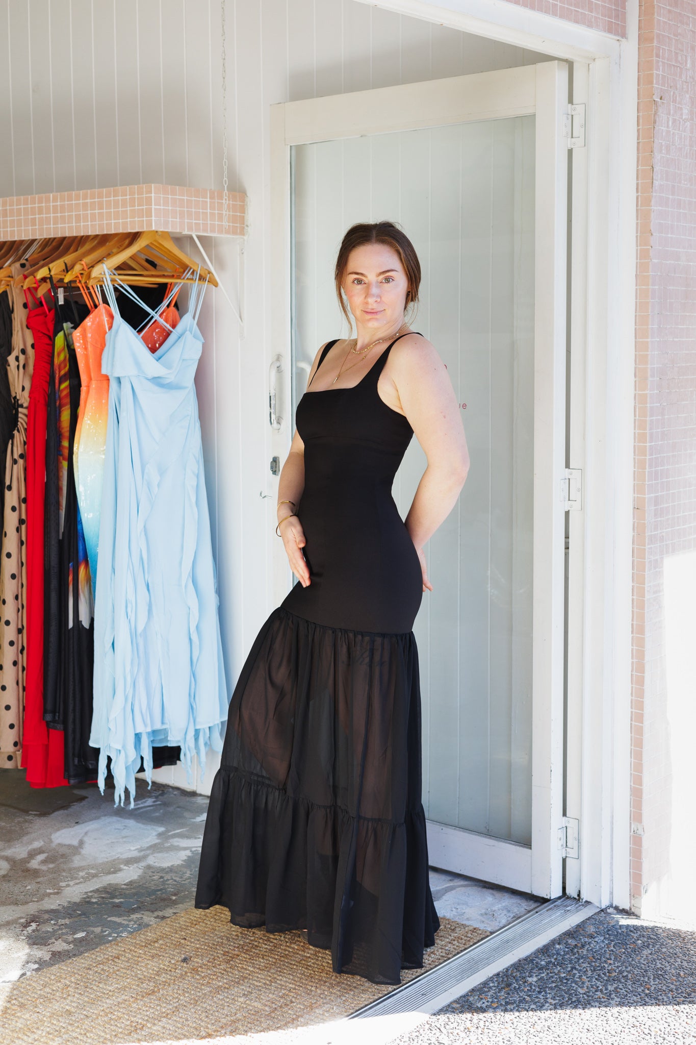 work the runway maxi dress That one time Max had a runway show and didnt quite finish that last dress.